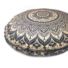Load image into Gallery viewer, Black And Gold Mandala Floor Pillow Cover Bohemian Meditation Cushion Cover
