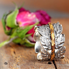 Load image into Gallery viewer, Leaf Spinner Ring Sterling Silver Women Meditation Branch Wide Band Size 6 7 8 9
