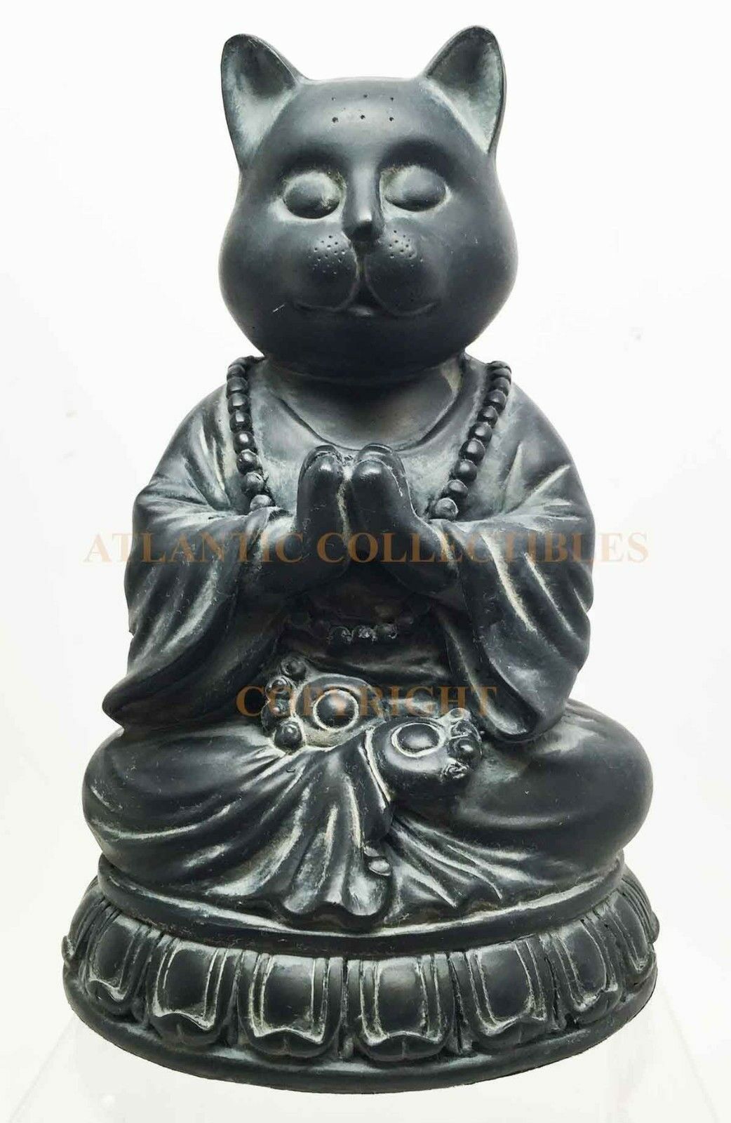Ancient Meditating Cat on Lotus Levitating Buddha Figurine Zen Statue 6