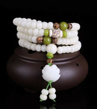 Load image into Gallery viewer, Malasation White Bodhi 108 Mala Beads Bracelet Necklace Lotus Elastic Meditation