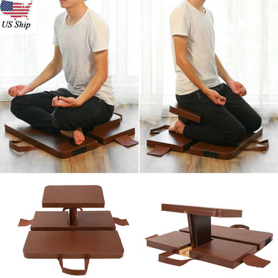 Zen Meditation Wooden Stool Bench Folding Kneelin Yoga Cushion Pad Mat Chair US