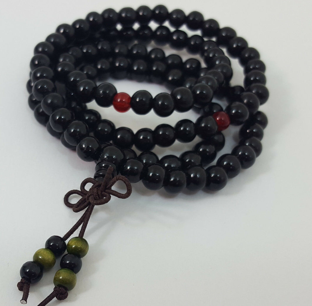 Sandalwood 108 Prayer Bead Mala Bracelet Necklace Buddhist Meditation 6mm Black