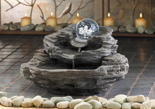 moving ROLLING BALL rock cliff stone waterfall meditation garden water Fountain
