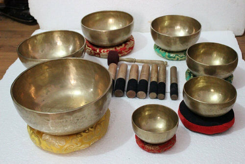 Chakra Healing Tibetan Singing Bowl Set of 7 Hand Hammered Himalayan Meditation
