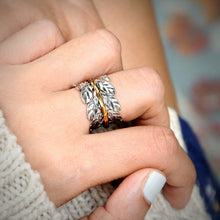 Load image into Gallery viewer, Leaf Spinner Ring Sterling Silver Women Meditation Branch Wide Band Size 6 7 8 9