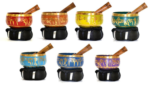 Seven 7 Chakra Set TIBETAN Meditation SINGING BOWL MALLET CUSHION Reiki Yoga