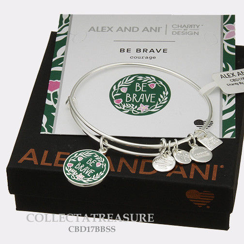 Authentic Alex and Ani Be Brave Shiny Silver Charm Bangle-CBD