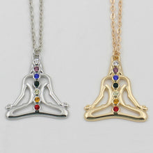Load image into Gallery viewer, CHAKRA NECKLACE 18&quot; Chain Yoga Meditation Buddha Multi Color Rhinestone Pendant