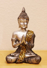 Load image into Gallery viewer, Small Feng Shui 4&quot; Thai Praying Meditating Silver Buddha Statue Figurine