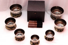 Load image into Gallery viewer, Om Mani Padme Hum Tibetan Singing Bowl Set of 7-Chakra Healing Meditation Bowls