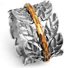 Load image into Gallery viewer, Leaf Spinner Ring Sterling Silver Women Meditation Branch Wide Band Size 6 7 8 9