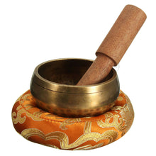 Load image into Gallery viewer, Tibetan Meditation Yoga Singing Bowl Handmade Brass Handmade Cushion + Mahogany