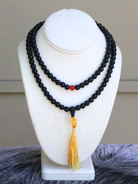 Big 108 8mm Black Agate Prayer Beads Yoga Meditation Golden Tassel Mala Necklace
