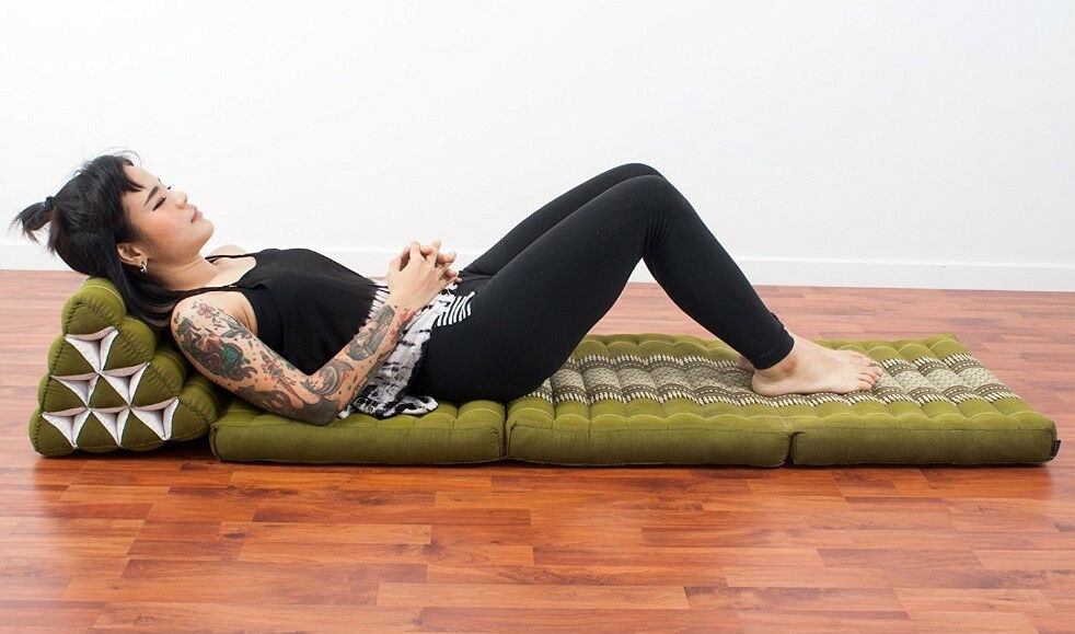 Thai Cushion Yoga Meditation Sleeping Pad Zen Lounge Triangle Folding Mat Green