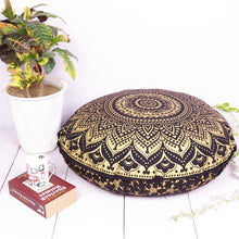 Load image into Gallery viewer, Black And Gold Mandala Floor Pillow Cover Bohemian Meditation Cushion Cover