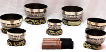Load image into Gallery viewer, Om Mani Padme Hum Tibetan Singing Bowl Set of 7-Chakra Healing Meditation Bowls