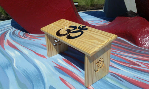 Hand Crafted Natural Finish Meditation Bench with Hand Painted OM and OM Legs