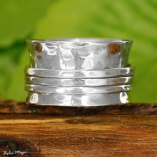 Load image into Gallery viewer, Sterling Silver 925 Ring Meditation Hammered Spin Spinning Jewelry Unusual Size