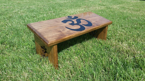 Hand Crafted Walnut Stain Meditation Bench with Hand Painted OM and OM Legs