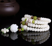 Load image into Gallery viewer, Malasation White Bodhi 108 Mala Beads Bracelet Necklace Lotus Elastic Meditation