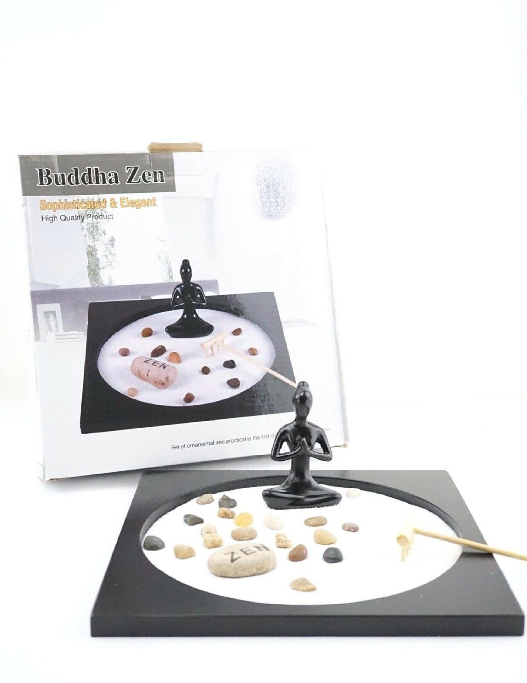 Zen Garden Kit Tabletop Decor Meditation Sand Rocks Candleholder Rake Feng Shui
