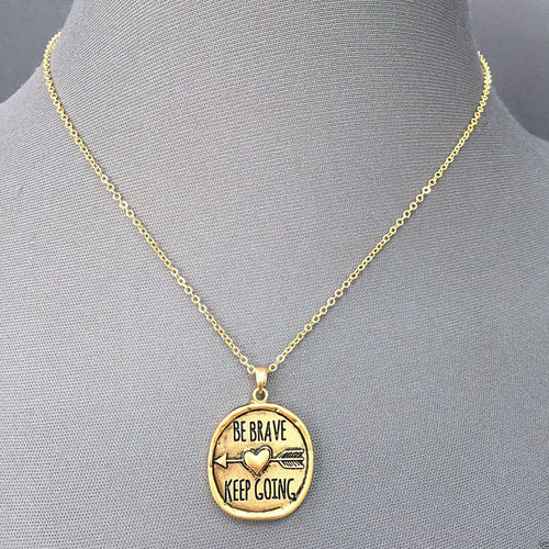 Gold Chain Arrow Be Brave And Keep Going Message Circle Pendant Necklace