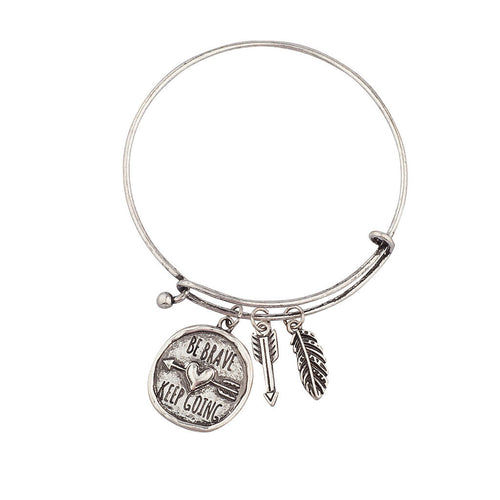 Lux Silvertone Be Brave Keep Going Bracelet