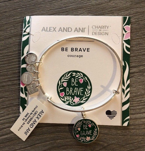 Alex and Ani BE BRAVE Shiny Silver Charm Bangle New W/Tag & Card