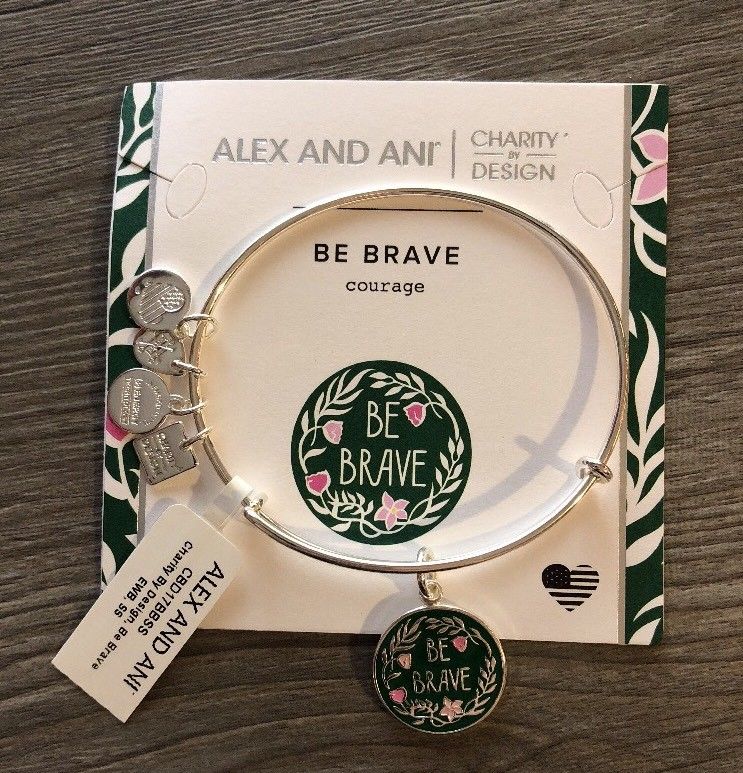 Alex and Ani BE BRAVE Shiny Silver Charm Bangle New W/Tag & Card