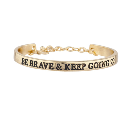 Lux Accessories Goldtone Be Brave and Keep Going Inspirational Bangle Bracelet