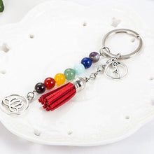 Load image into Gallery viewer, Chakra Stone Beads Keychain, Lotus &amp; Tassel, Reiki Yoga Meditation Gift Jewelry