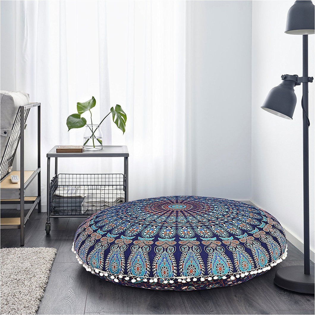 Indian Mandala Cotton Floor Pillows Round Meditation Cushion Cover Ottoman Pouf