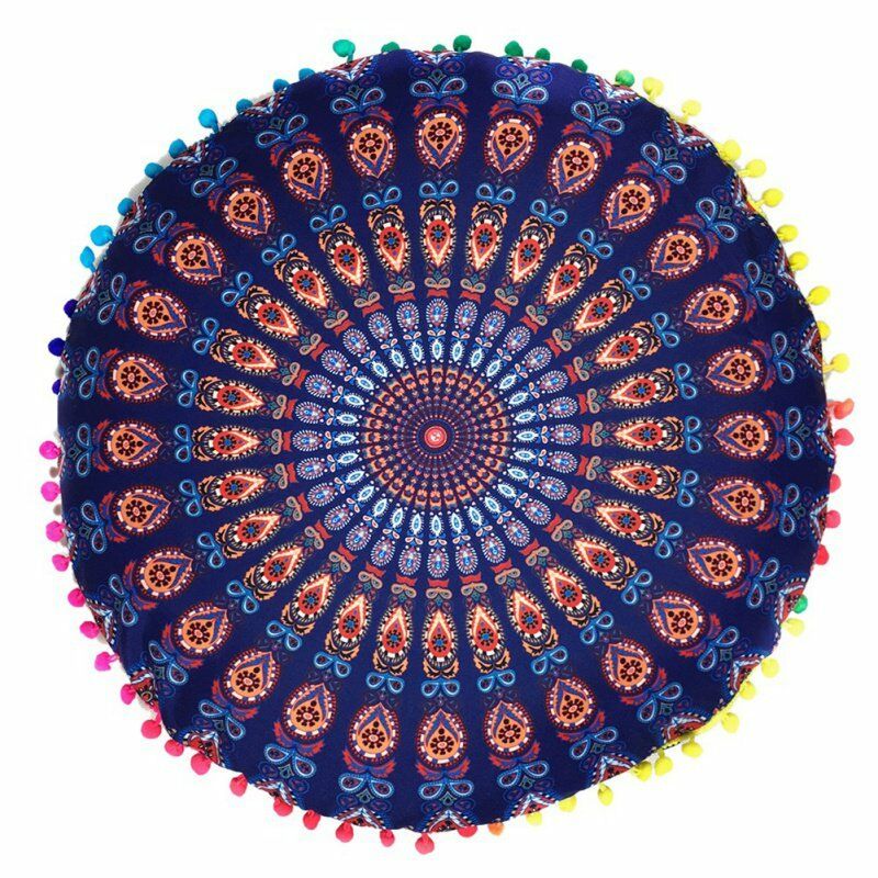 1X Home Round Pillow Case Mandala Geometric Meditation Floor Cushion Cover Decor