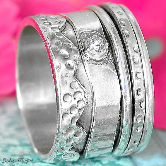 925 Sterling Silver Ring Spinner Chunky Wide Band Meditation Boho Size 6 7 8 9