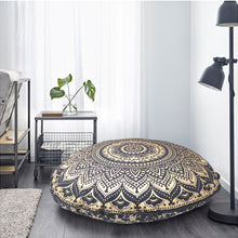 Load image into Gallery viewer, Black And Gold Mandala Floor Pillow Cover Bohemian Meditation Cushion Cover