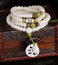 Load image into Gallery viewer, Malasation White Bodhi 108 Mala Beads Bracelet Necklace Lotus Elastic Meditation