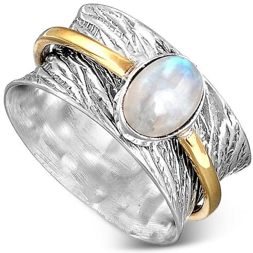 Sterling Silver 925 Moonstone Spinner Ring White Stone Band Meditation Size 7 8