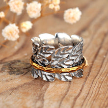 Load image into Gallery viewer, Leaf Spinner Ring Sterling Silver Women Meditation Branch Wide Band Size 6 7 8 9