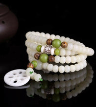 Load image into Gallery viewer, Malasation White Bodhi 108 Mala Beads Bracelet Necklace Lotus Elastic Meditation
