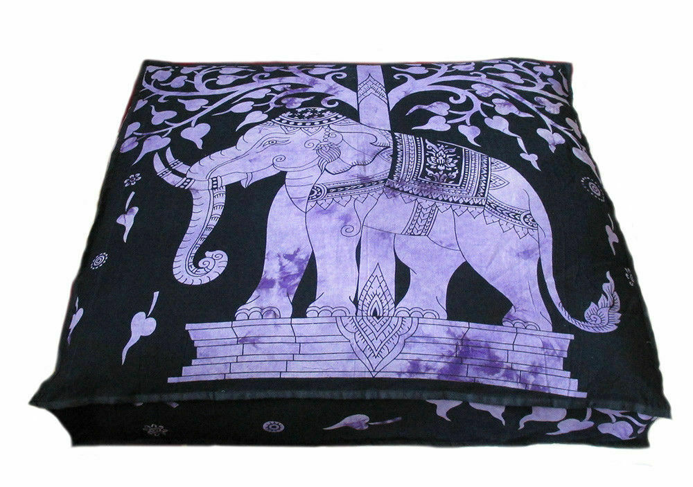 Elephant Mandala Cotton Floor Pillow Ethnic Indian Meditation Square Cushion Art