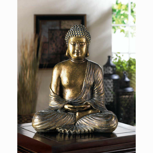 Meditating Metallic Bronze Look Lotus Sitting Buddha Statue NEW