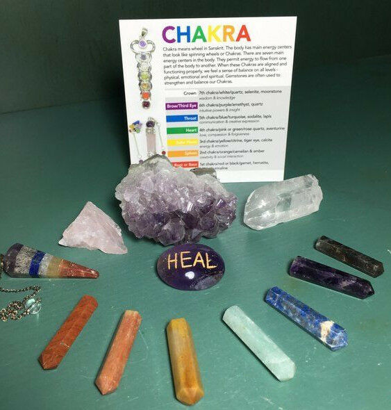 12 Pcs Healing Crystal Set, Chakra Pendulum,Terminated Pencil Set,Meditation Kit
