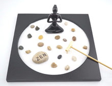 Load image into Gallery viewer, Zen Garden Kit Tabletop Decor Meditation Sand Rocks Candleholder Rake Feng Shui