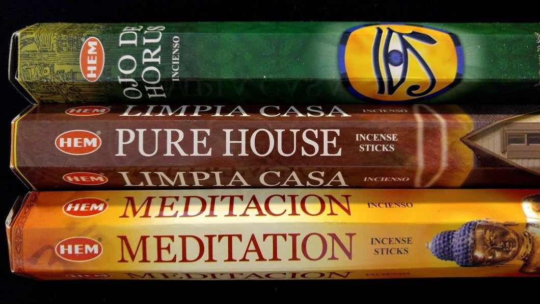 EYE OF HORUS Pure House Meditation 60 HEM Incense Stick 3 Scent Sampler Gift Set