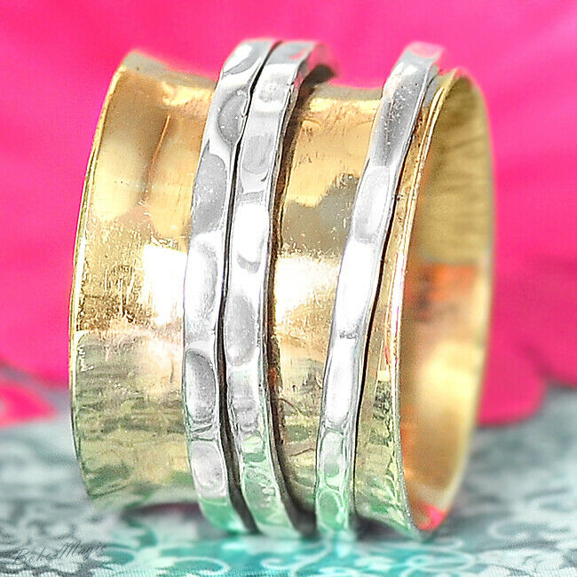 Sterling Silver 925 Spinning Ring Meditation Spin Spinner Spiral Chic New Co1