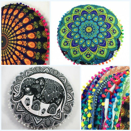 1X Home Round Pillow Case Mandala Geometric Meditation Floor Cushion Cover Decor