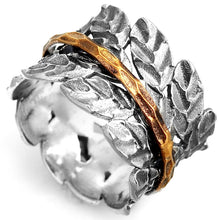 Load image into Gallery viewer, Leaf Spinner Ring Sterling Silver Women Meditation Branch Wide Band Size 6 7 8 9