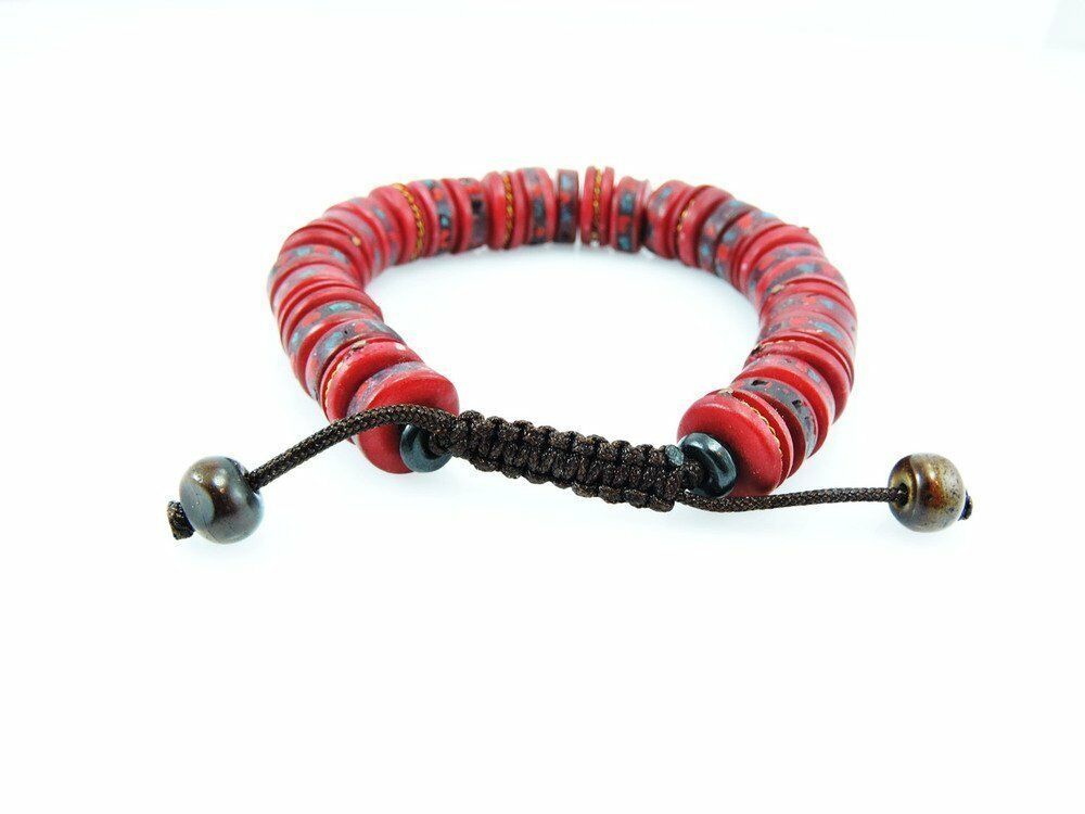 Red Embedded Yak Bone Medicine Healing Wrist Mala Bracelet for Meditation