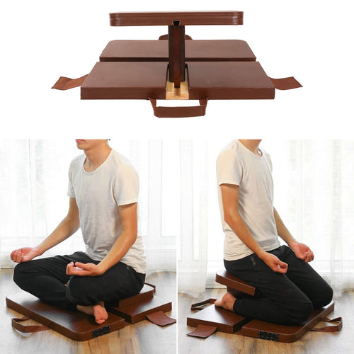 PORTABLE FOLDING MEDITATION STOOL WOOD ZEN GARDEN BENCH YOGA CHAIR KNEELING PAD