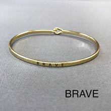 Load image into Gallery viewer, Gold finished BRAVE Message Engraved Vintage Brass Classic Bangle Bracelet